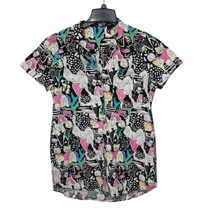ZARA DONNA Camicia Vestito Taglia S Gatto e Signora Vestito Tasche Multicolore - Foto 1 di 8