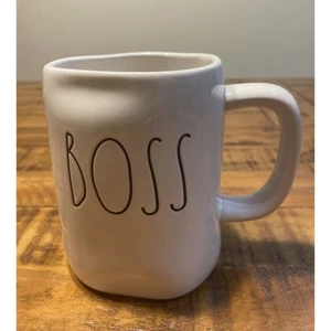 Rae Dunn “Boss” By Magenta Mug Coffee Cup Large Lettering Ceramic White Mint! - Picture 1 of 11
