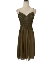 Vtg Y2K Necessary Objects Olive Green Ruched Dress Sz Xs Punk Fairy Grunge - Picture 1 of 7