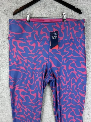 Reebok WOR AOP Tight Leggings Women 3X High Rise Pink Blue Speedwick Stretch New - Image 1 of 4