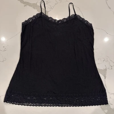 Camiseta sin mangas Coldwater Creek de encaje recortada cami talla M negra coqueta vintage años 90 Y2K Foto 1 de 4