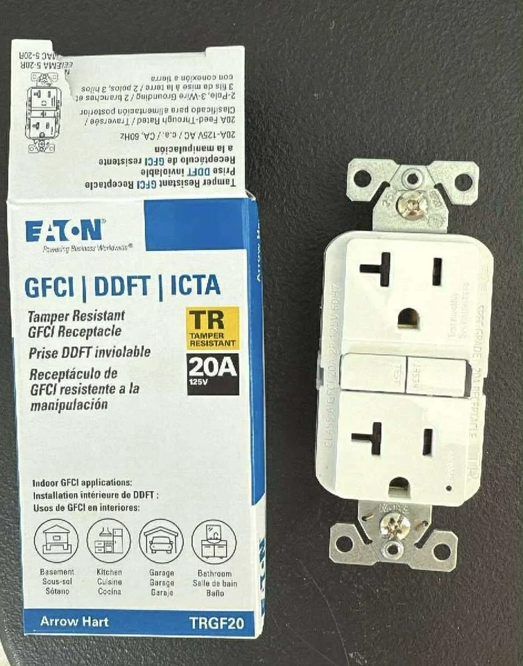  10 pack Eaton 20A 125V GFCI Outlets, White Slim Design Duplex Receptacles GF20W - Image 1 of 4