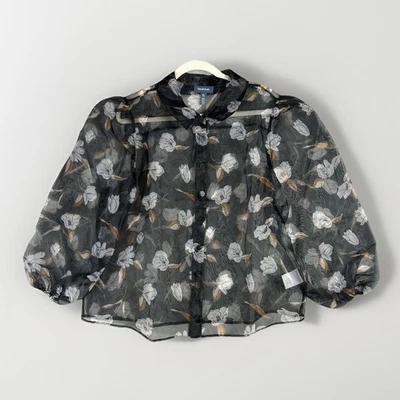 NWT ModCloth Sheer Blouse XL Floral Black Artsy Dramatic - Image 1 of 4