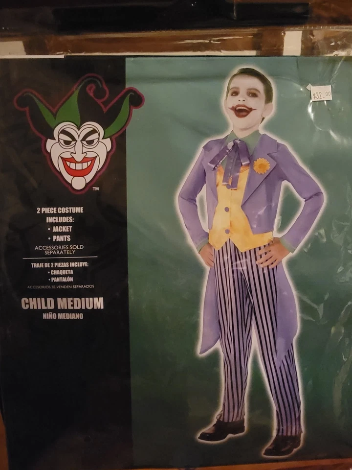 Джокер детский костюм средний 8-10 куртка и брюки Хэллоуин косплей DC злодей - Изображение 1 из 2