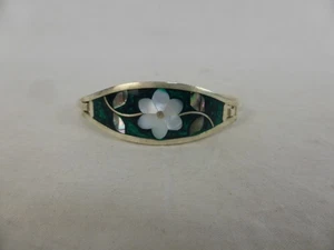 Armreif Armband Mädchen Teens Alpaka Mexiko silberfarben Abalone Muschel Blume 16 cm - Bild 1 von 7