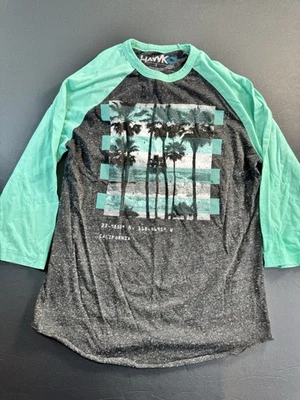 Camiseta Tony Hawk Talla Pequeña Verde Gris Manga 3/4 Estampado Gráfico Palmeras Foto 1 de 4