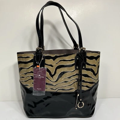 Nuevo con etiquetas Bolso de Mano David Jones Paris Mujer Negro Charol Estampado Animal Bolso Dije Foto 1 de 4