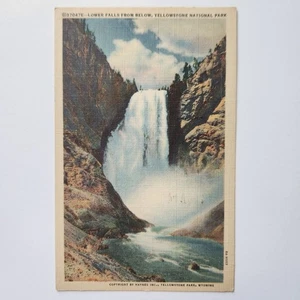 Vintage Yellowstone Lower Falls Postcard 1941 Haynes Inc. Linen WY - Picture 1 of 9