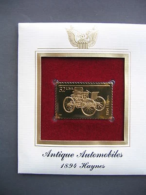 1995 1894 Haynes Antique Automobiles Gold GOLDEN replica Cover FDC STAMP - Image 1 of 3