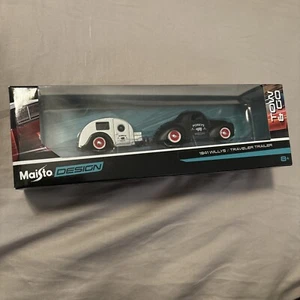 1/64 MAISTO TOW & GO 1941 WILLYS COUPE BLACK & TRAVELER TRAILER SILVER - Picture 1 of 3