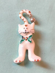 Weiße Emaille Jingle Bell Katze Brosche Anstecknadel Weihnachten Urlaub Glitzer Kätzchen Kätzchen - Bild 1 von 11