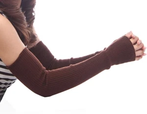 Women's Cashmere Warm Long Fingerless Gloves Winter Arm Warmer (Coffee) - Picture 1 of 5