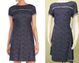 NWT IVANKA TRUMP Size 6 Fringe Detail Short Sleeve A-line Flare Dress
