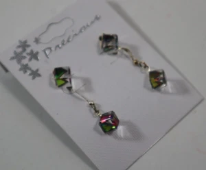 AABOT 2 pr square cube stud dangle boraelis crystal Earrings costume jewelry - Picture 1 of 7