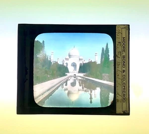 Vintage Magic Lantern Glass Slide of The Taj Mahal of India ~ Color Moore - Picture 1 of 4