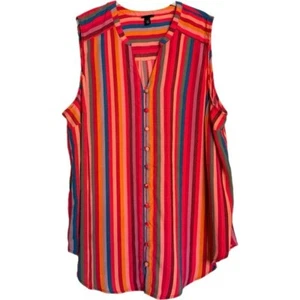 Torrid 3 = 3X Multicolor Striped V Neck Sleeveless Top Button Up Harper Shirt - Picture 1 of 12