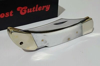 GERMAN STAINLESS STEEL OLD STOCK BONE HUNTING POCKET KNIFE FROST LOCKBACK ! - Image 1 of 4