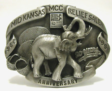1988 MCC Mennonite Mid Kansas Craft Relief SELFHELP Sale Elephant Belt Buckle 