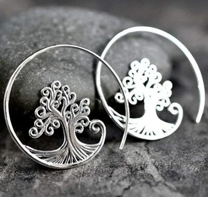 Ohrringe Lebensbaum Silber 925 Sterling Spiral Stecker Ohrhänger Schmuck Baum - Picture 1 of 8