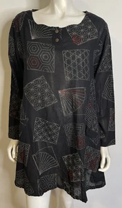 Cupcake Black Graphic Print Cotton Tunic Top Shirt L Pockets Drip Back Sides - Picture 1 of 11