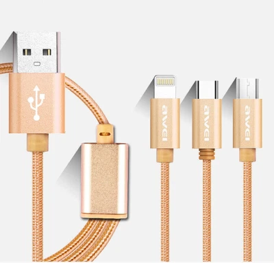 3 in 1 Multiple USB Head Charging Cord Cable For Cellular Phone Android Type C - Image 1 of 4