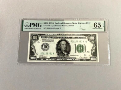 U.S. 100 Dollars Federal Reserve Note  FR 2150-J  - Kansas City 1928  PMG 65 EPQ - Image 1 of 4