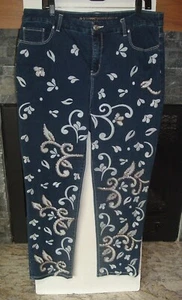Pantalones de mezclilla al tobillo Chico's So Slimming SEQUINS Girlfriend 2,5 LG talla 14 ¡FANTASÍA! - Imagen 1 de 7