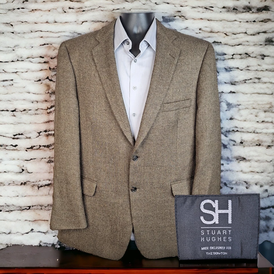Stuart Hughes Jacket Blazer Mens 44L Brown Microcheck Wool - Image 1 of 4