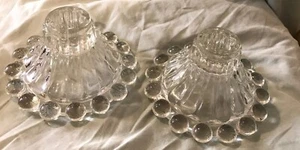 Vintage Set of Clear Glass Boopie Pattern Candle Holders Candlesticks By AH - Picture 1 of 8