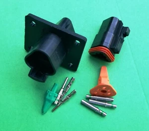 Black Deutsch DT 3-Pin Genuine Flange Connector Kit,14-16AWG Solid Contacts, USA - Picture 1 of 4