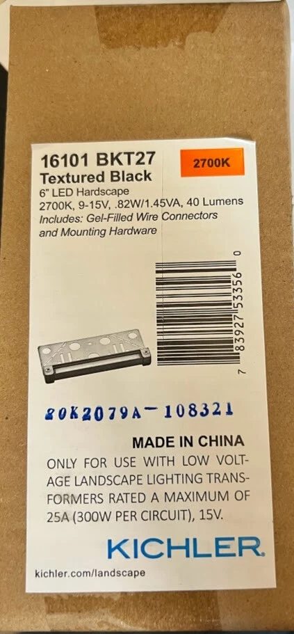 KICHLER 1610 BKT27 NEGRO TEXTURIZADO 2700K 6" LED HARDSCAPE/NUEVO Foto 1 de 1