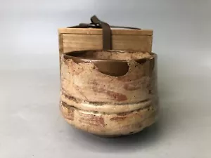 Y7529 CHAWAN Raku-ware red tube signed box kintsugi Japan antique tea ceremony - Picture 1 of 20