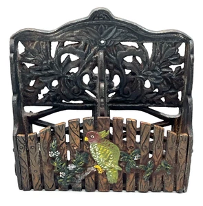 Antiker Gusseisen Brief Post Halter Serviette Wandhalterung Stand Alone Papagei Vogel - Bild 1 von 16