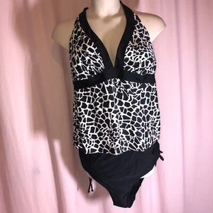 NWT Sun & Sea 22 Swimwear 2 PC Swimsuit Tankini Bikini Bottom White Black C28 - Picture 1 of 11