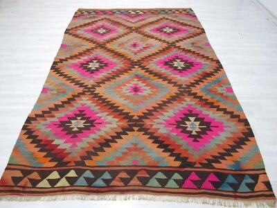 Hand Woven Colorful Kilim Turkish Wool Area Rug Large Oriental Tribal Rug Carpet - image 1 of 4