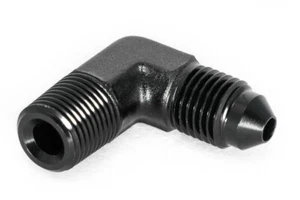 Gewindeadapter 1/8" NPT zu Dash 3 90° / AN3 / JIC3 3/8 - 24UNF Schwarz eloxiert - Picture 1 of 3