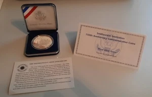 1996 P Smithsonian Institution 150th Anniversary Silver Proof Dollar w/COA - Picture 1 of 4