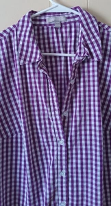 WOMAN WITHIN Size L Purple and White Gingham Collared Short Sleeve Top Blouse - Picture 1 of 9