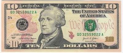 2021 USA 10 Dollar Banknote new Signatures Mnuchin UNC "D" Clevland Ohio - Image 1 of 2