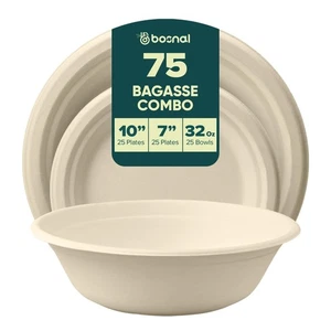 Bosnal 10 Zoll & 7 Zoll Runde Teller mit 32 Unzen Schüsseln - 100 % Pflanzliche Sugarca - Bild 1 von 7