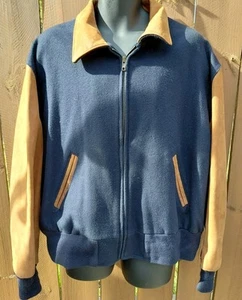 Chaqueta de bombardero Reed Sportsman para hombre XL marrón vintage azul años 90 lana cuero mangas - Imagen 1 de 19