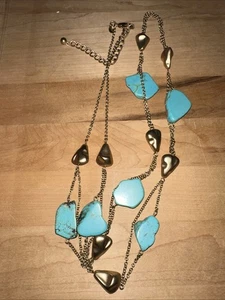 Chicos Amalfi Faux Turquoise Statement Necklace 40” Adjustable - Picture 1 of 5