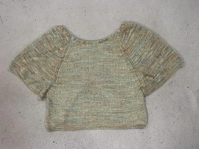 Suéter Anthropologie Mujer Pequeño Verde Marrón Tejido Manga Corta Recortado Cuadrado Y2K Foto 1 de 4