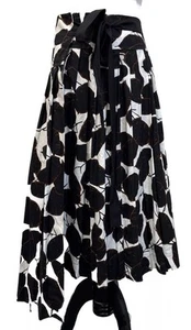 Marni Wrap Skirt US 6 Asymmetrical Cotton Poplin, Black, White Brown 42 leaves - Picture 1 of 12