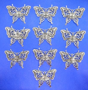 Set of 10 Silver Color Metal Ornate Butterfly Jewelry Pendants 60mm x 48mm - Picture 1 of 9