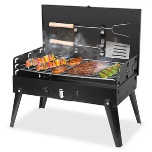 Portable Tabletop Charcoal Iron Grill BBQ Camping Picnic Cooker Air Vent Outdoor - Picture 1 of 11