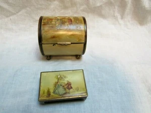 Antiguo juego de caja de cigarrillos cilíndrica de latón pintado a mano de Alemania y soporte de caja de fósforos - Imagen 1 de 11