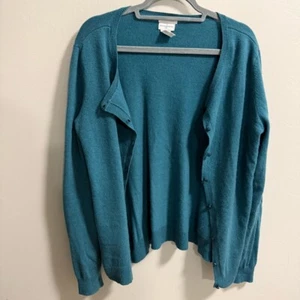 Cardigan maglione Jaclyn Smith 100% cashmere blu acqua bottoni davanti maglia morbida L - Foto 1 di 5