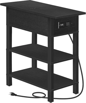 End Table with Charging Station, Flip Top Side Table with USB Ports, Narrow Nigh - Image 1 of 4