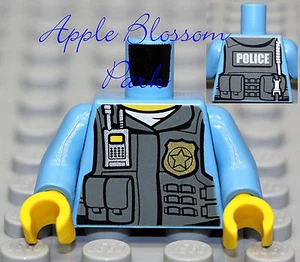 NEW Lego Police Medium Blue MINIFIG TORSO Male Agent Officer Tactical Vest Badge - Picture 1 of 1